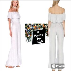 NWT Wildfox Harlow White Off The Shoulder Wide Leg Jumpsuit Size S